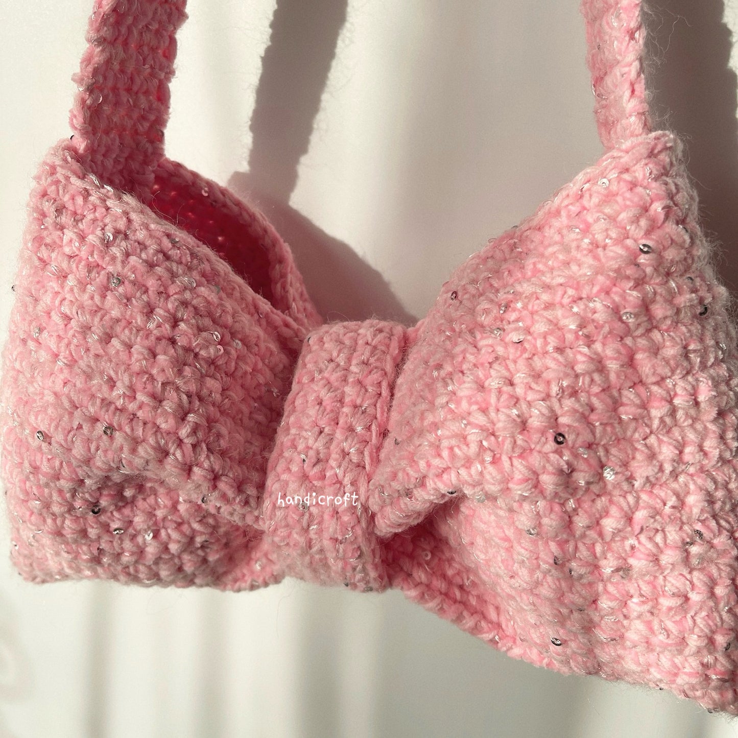 crochet bow bag - glittery pink ⋆౨ৎ˚⟡˖ ࣪