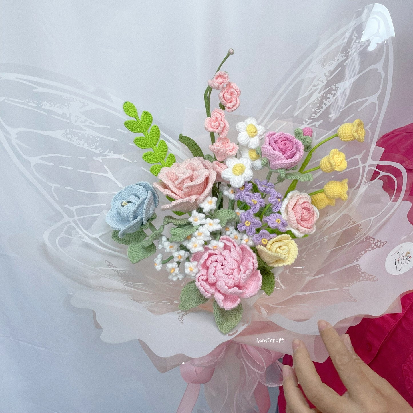 singapore handicroft crochet flower bouquet in pastel colours butterfly kisses