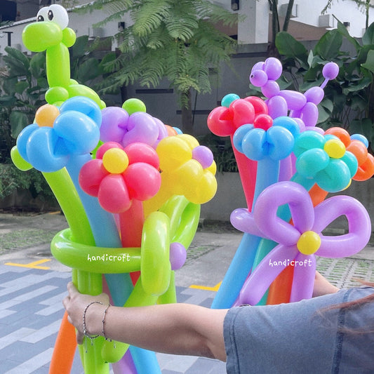 dinosaur & dog colourful flower balloon bouquet ૮ ˙Ⱉ˙ ა