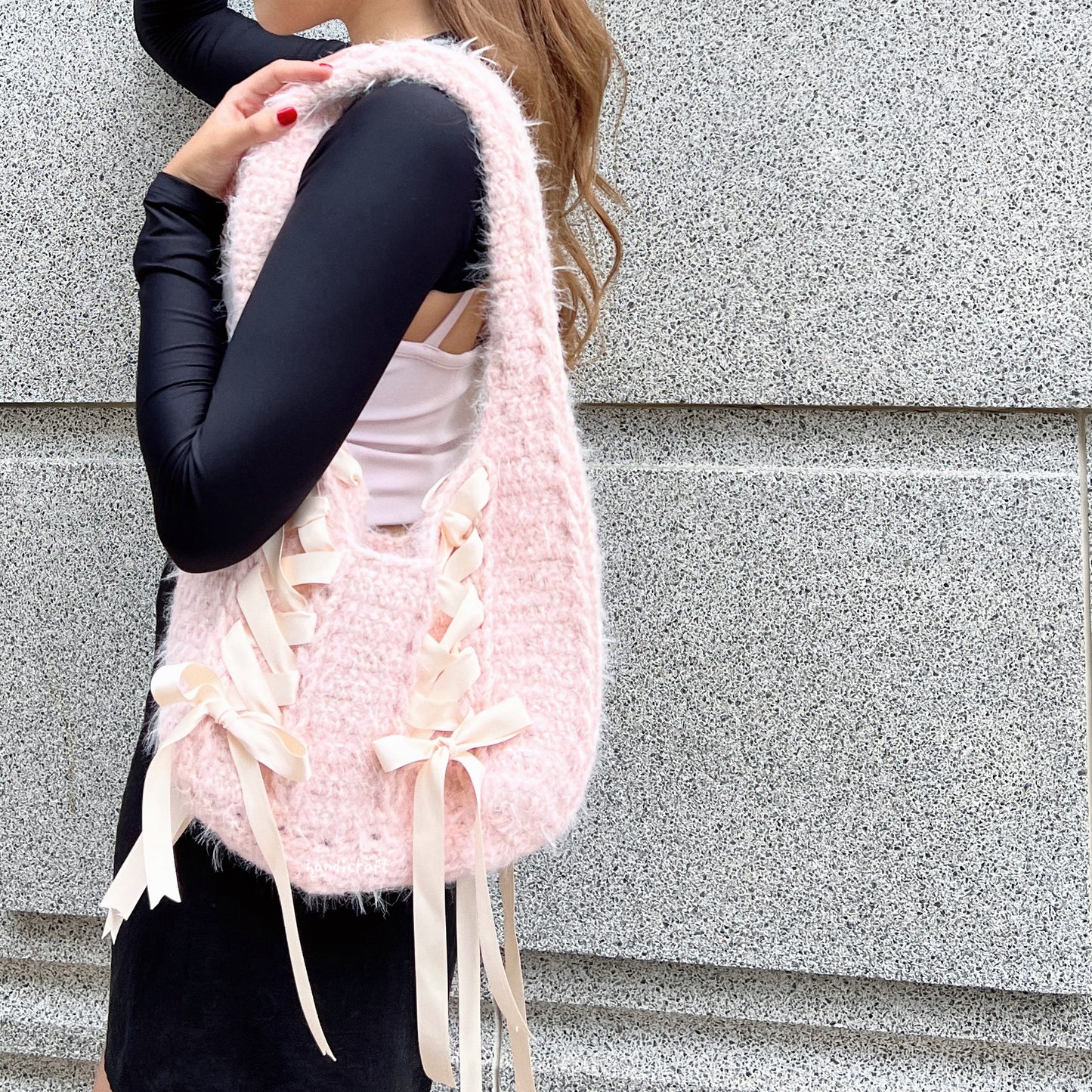 crochet cinta ribbon bow bag - pink ⋆౨ৎ˚⟡˖ ࣪