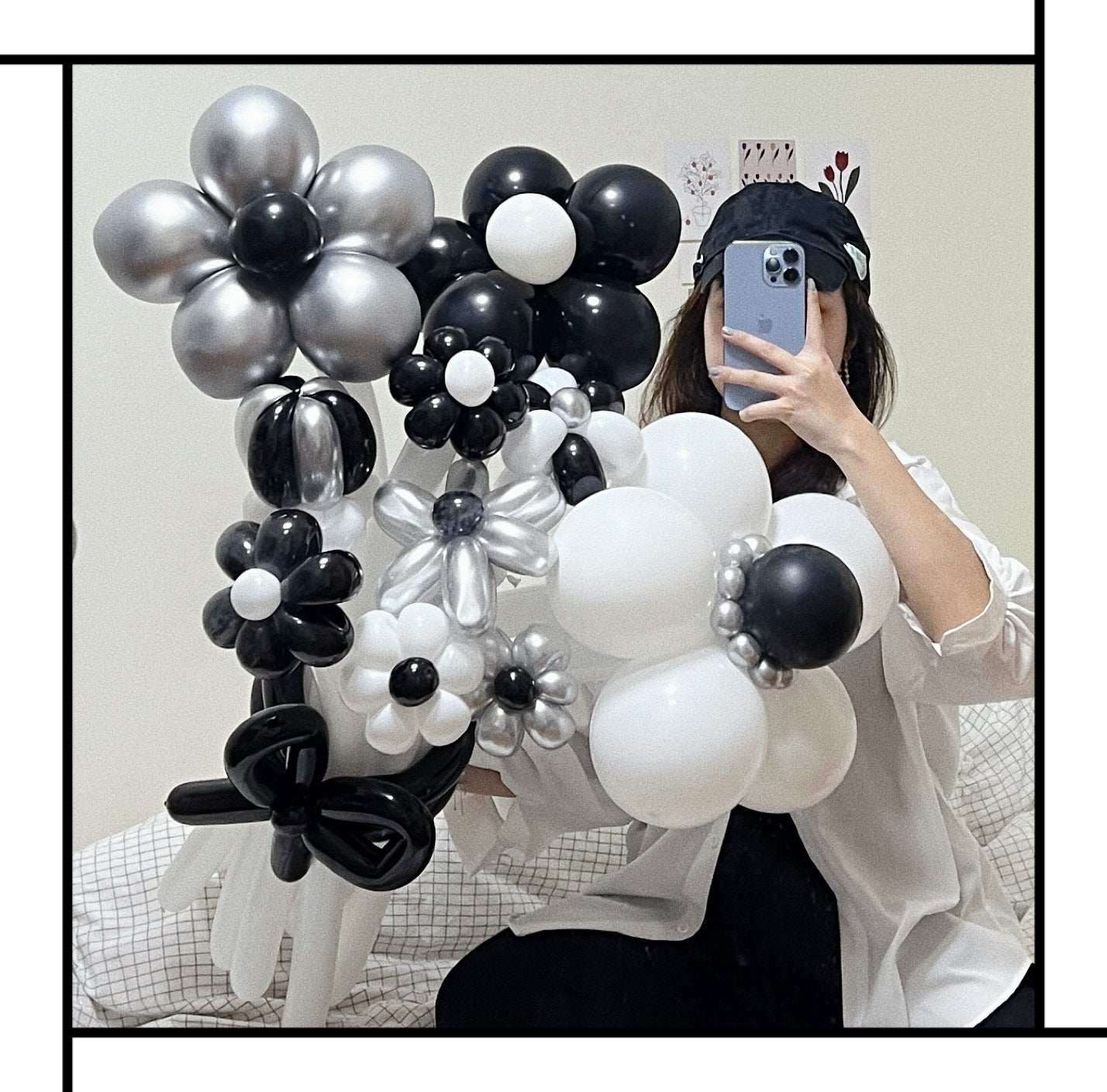 monochrome magic - black & white flower balloon bouquet π€π€βΛβ§ οΎ.