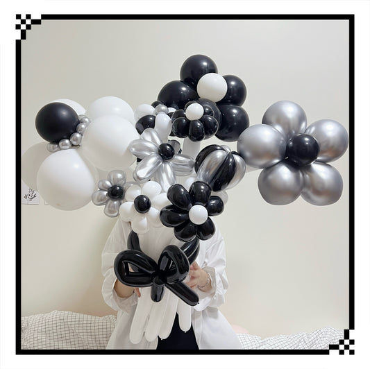 monochrome magic -  black & white flower balloon bouquet 🖤🤍₊˚✧ ゚.