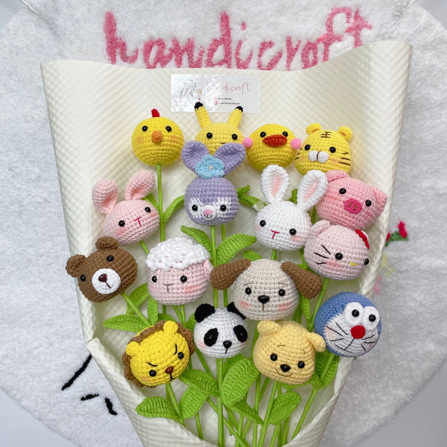 crochet cartoon character animal single stalk flower 3