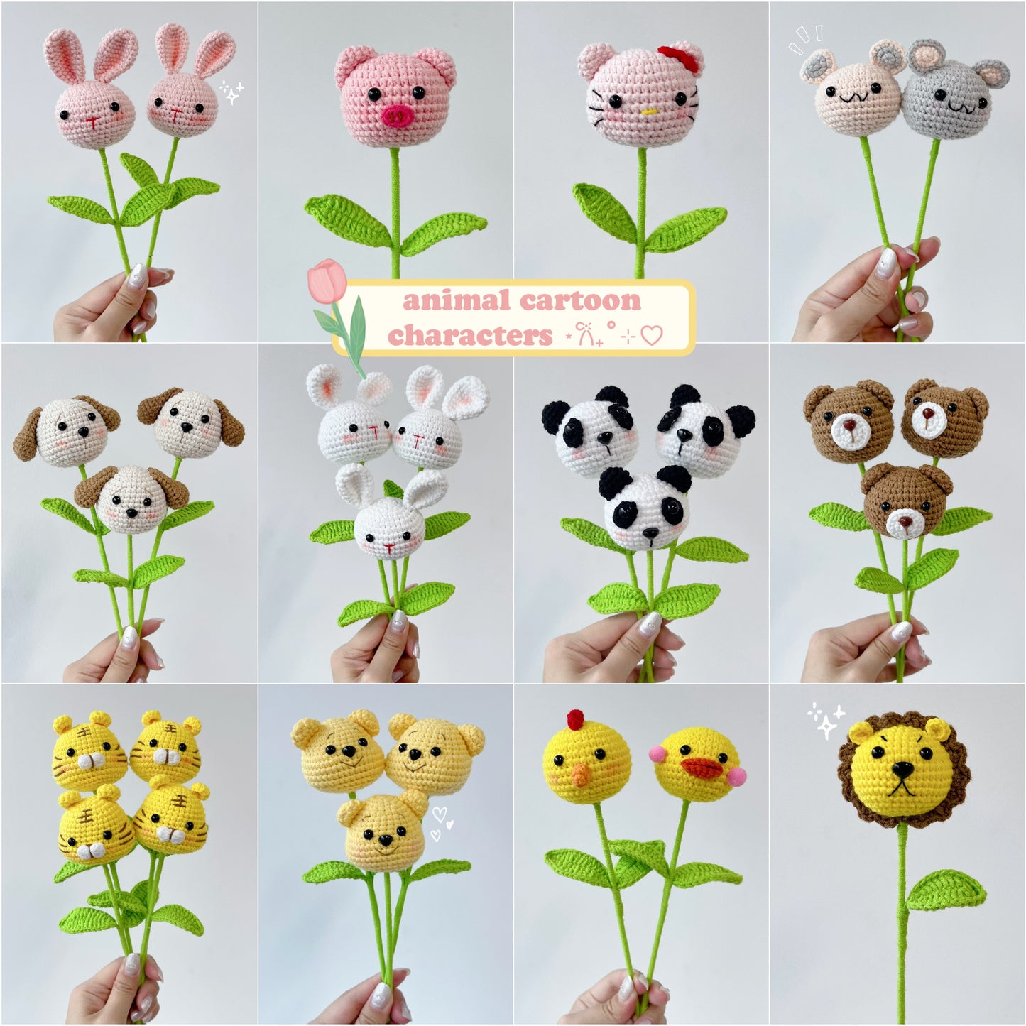 crochet cartoon character animal single stalk flower 4