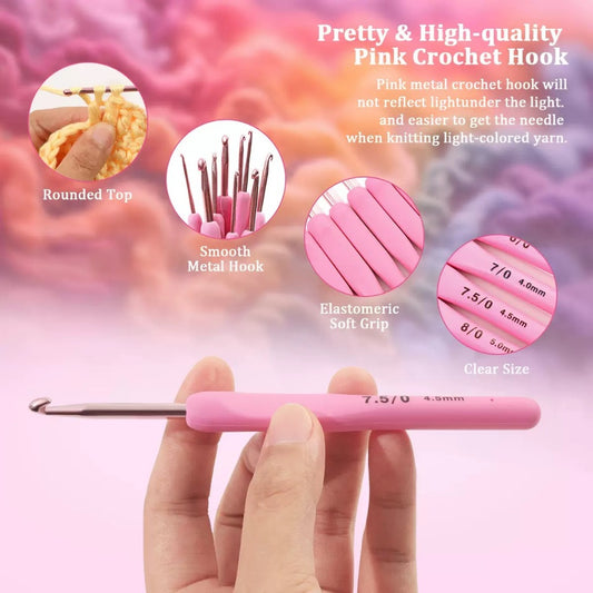 crochet hook set 9pcs 2.0mm–6.0mm pink no case