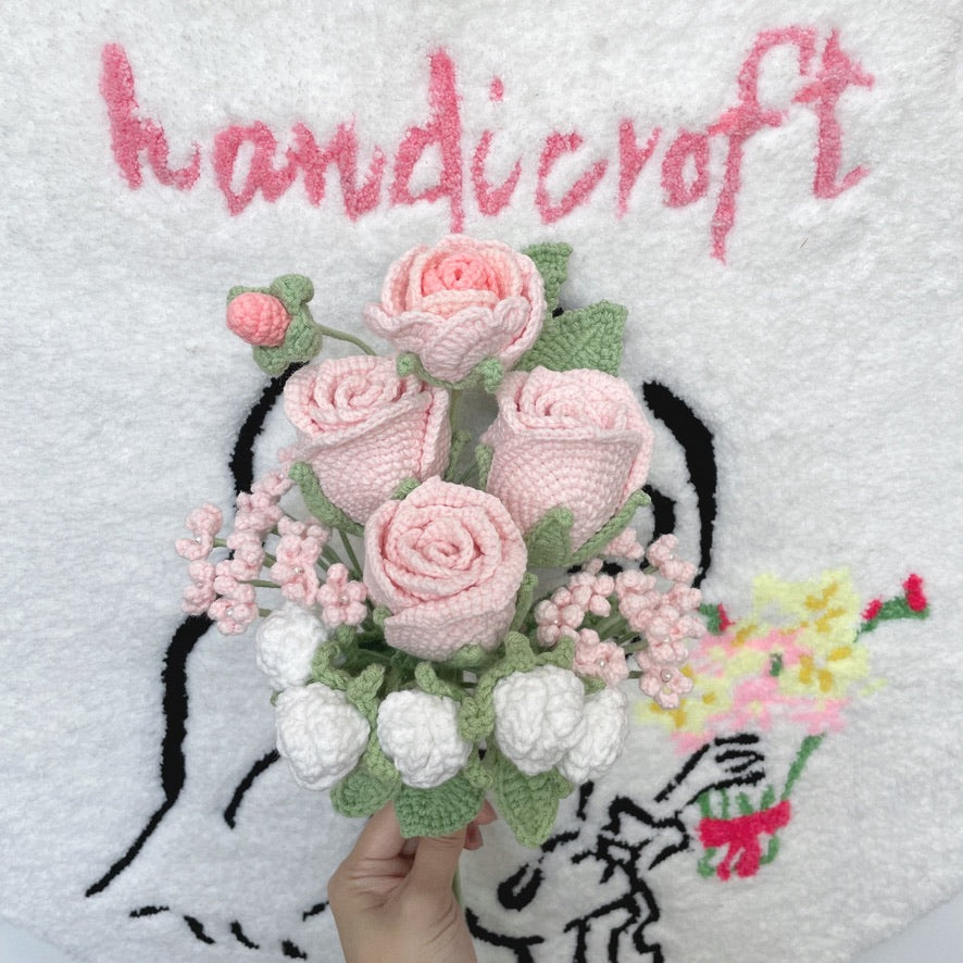 handicroft crochet flower bouquet trio of blushin' love in baby pink