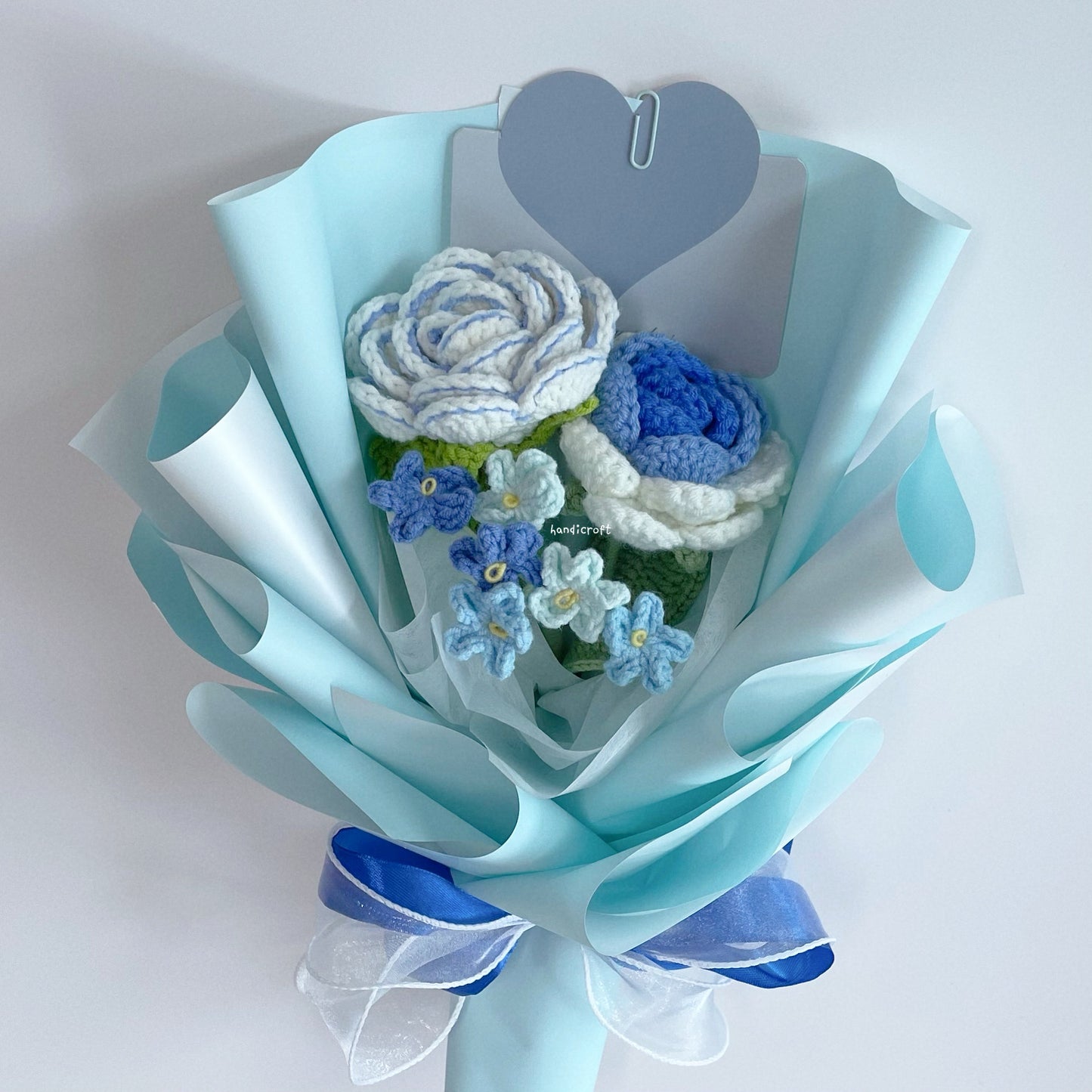 handicroft crochet flower bouquet trio of joy in blue