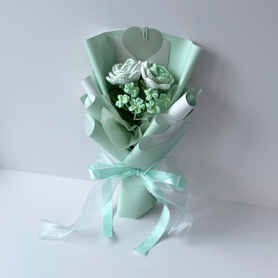 handicroft crochet flower bouquet trio of joy in green