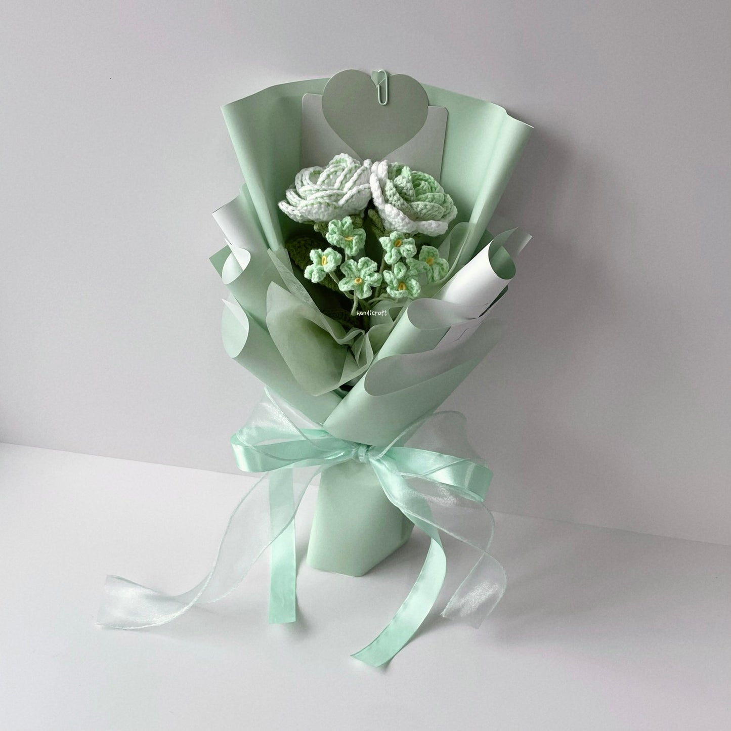 handicroft crochet flower bouquet trio of joy in green