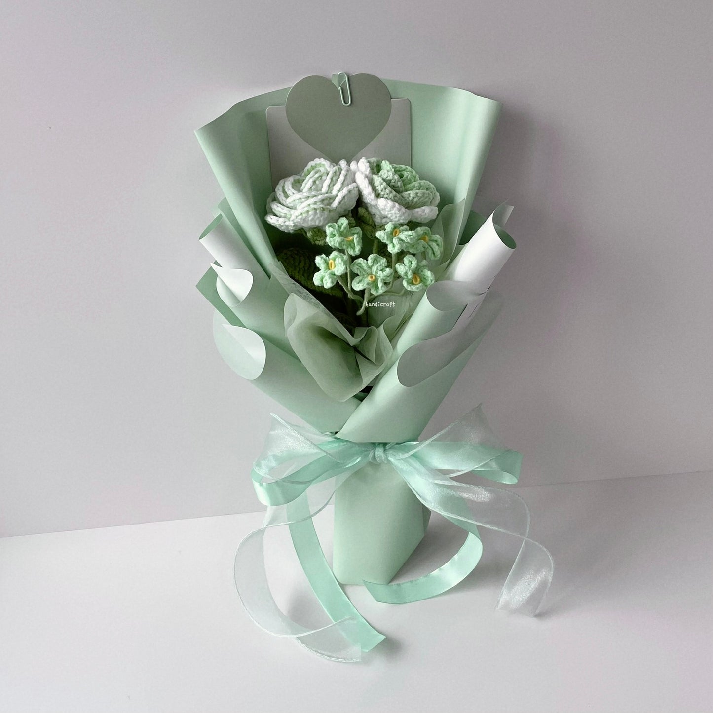 handicroft crochet flower bouquet trio of joy in green
