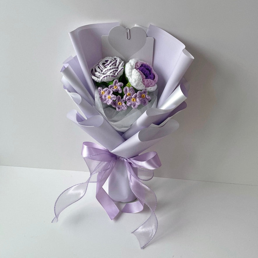 handicroft crochet flower bouquet trio of joy purple