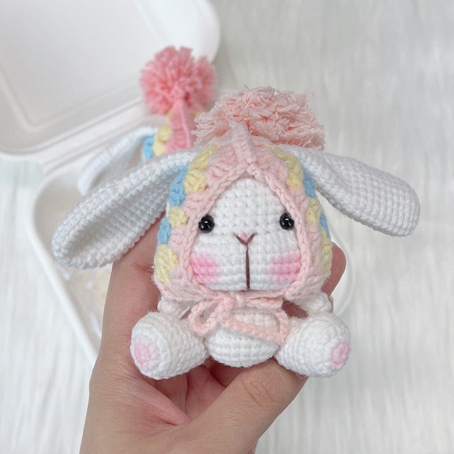 handicroft crochet winter bunny rabbit hat pastel baby pink amigurumi