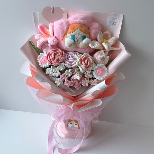 handicroft crybaby sad club series plush handmade crochet flower bouquet crybaby's dream garden sakura pink