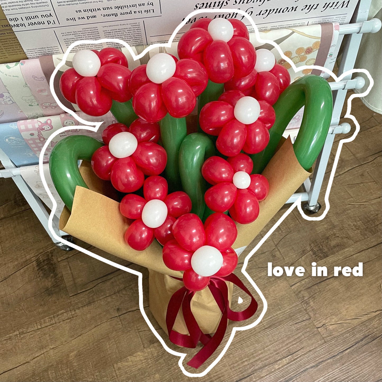 handicroft flower balloon bouquet love in red