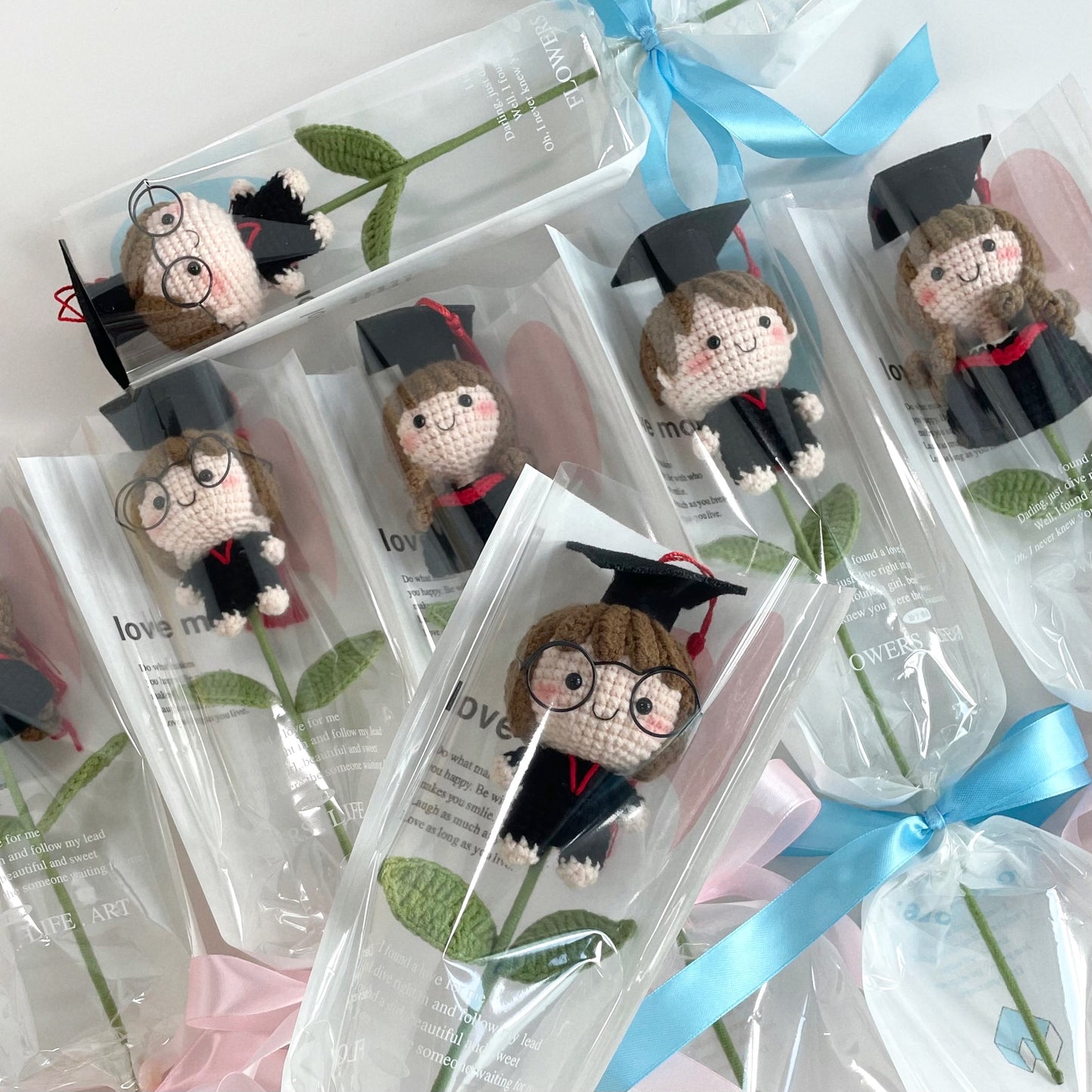 handicroft graduation special handmade crochet graduate doll plush figurine single stalk