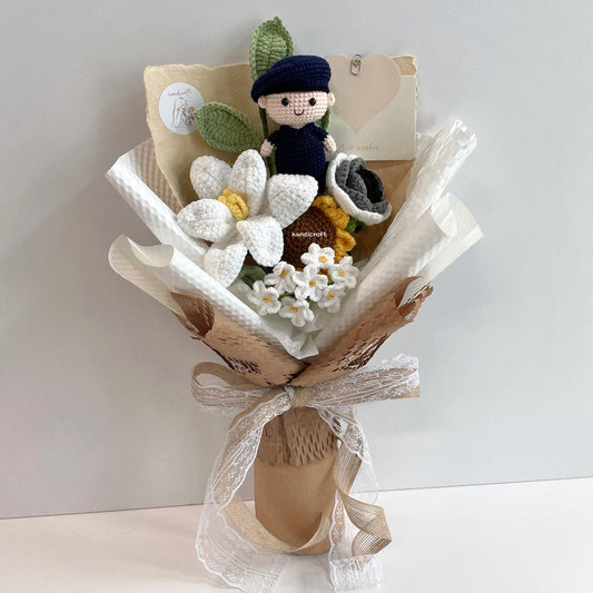 handicroft handmade crochet army soldier SCDF SPF flower bouquet POP ORD field duty: protector