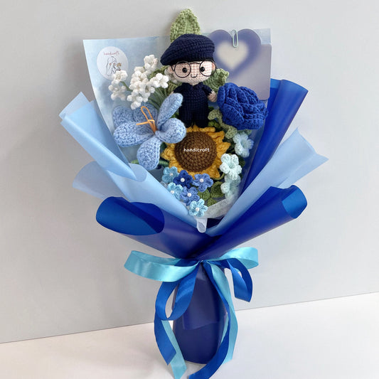 handicroft handmade crochet army soldier SCDF SPF flower bouquet POP ORD in service always blue