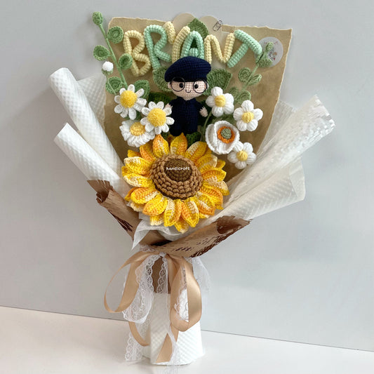 handicroft handmade crochet army soldier series SCDF SPF flower bouquet sunshine in courage