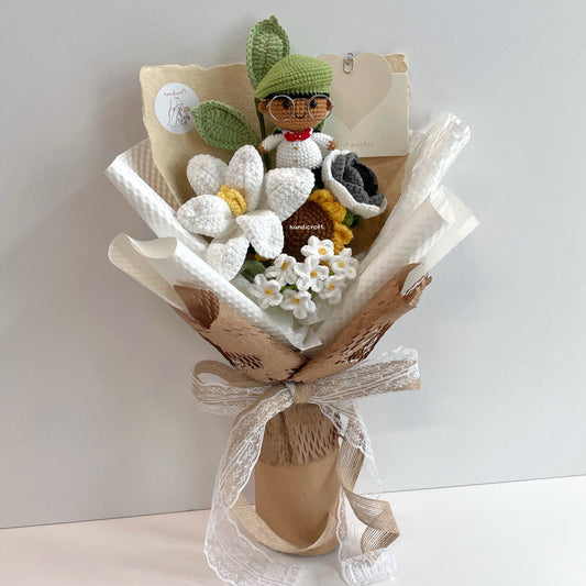 handicroft handmade crochet army soldier series flower bouquet ORD field duty: officer green beret skin shade #2