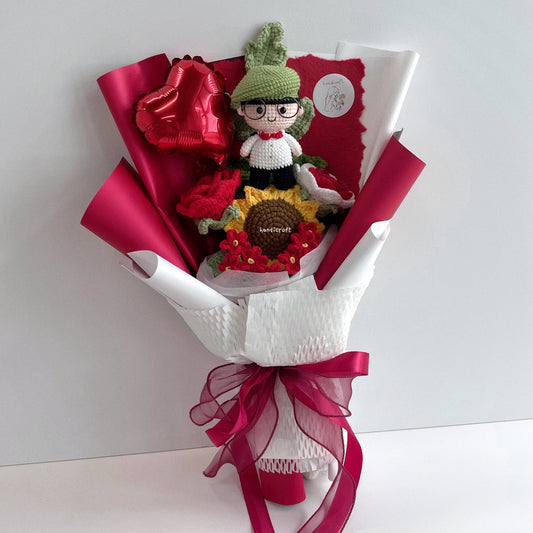 handicroft handmade crochet army soldier series flower bouquet ORD glory in bloom SG edition red & white