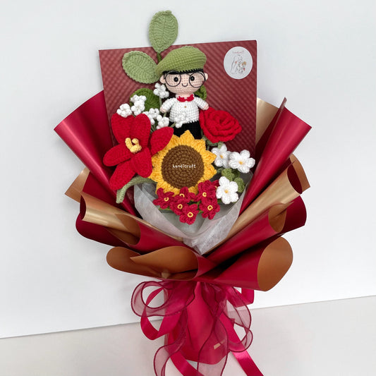 handicroft handmade crochet army soldier series flower bouquet ORD through it all red