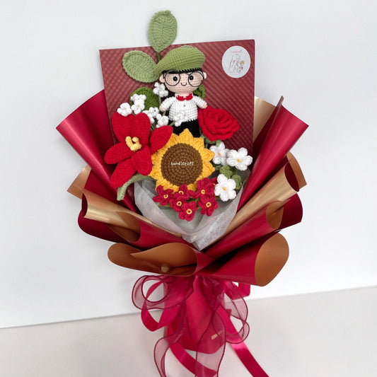 handicroft handmade crochet army soldier series flower bouquet ORD through it all red