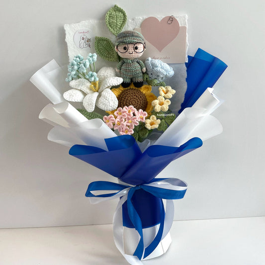 handicroft handmade crochet army soldier series flower bouquet POP pastel oath of honour