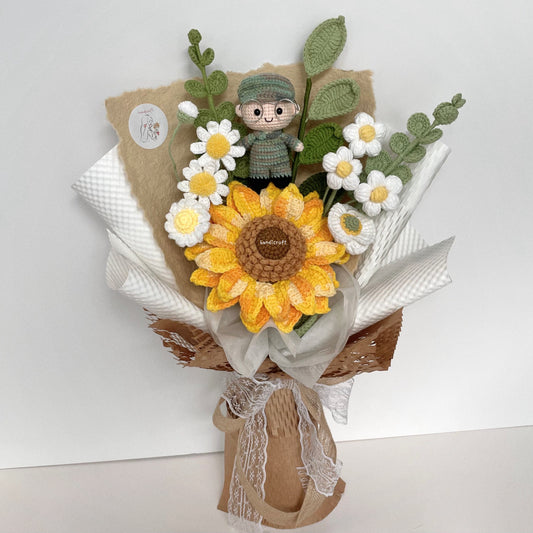 handicroft handmade crochet army soldier series sunflower flower bouquet POP sunshine in service