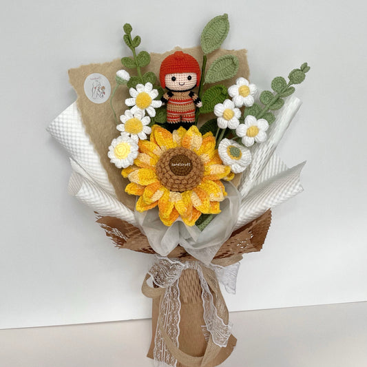 handicroft handmade crochet army soldier series sunflower flower bouquet SCDF firefighter suit sunshine in the flames
