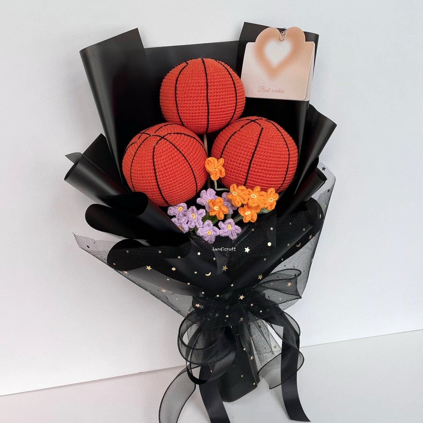 handicroft handmade crochet basketball flower bouquet ballin' in bloom