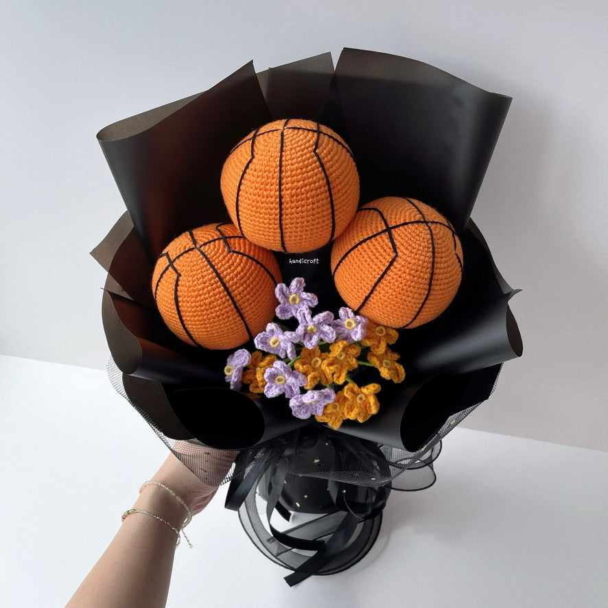 handicroft handmade crochet basketball flower bouquet ballin' in bloom
