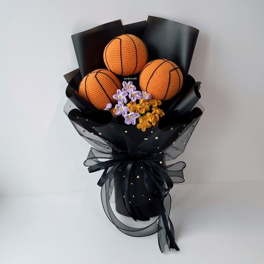 handicroft handmade crochet basketball flower bouquet ballin' in bloom