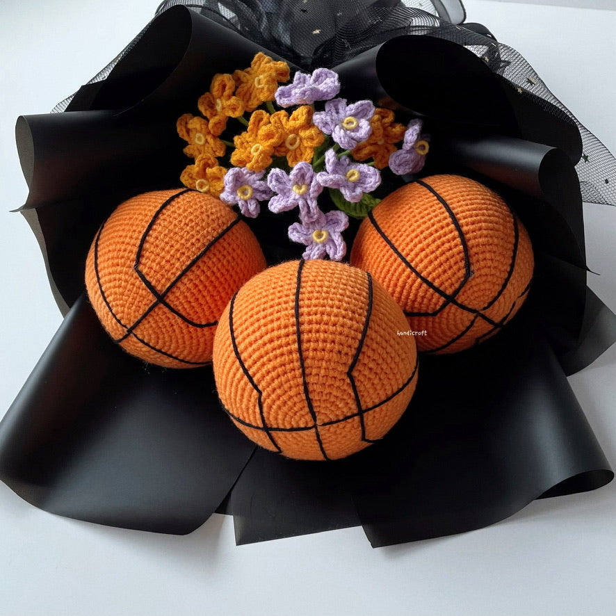 handicroft handmade crochet basketball flower bouquet ballin' in bloom