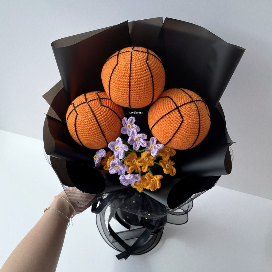 handicroft handmade crochet basketball flower bouquet ballin' in bloom