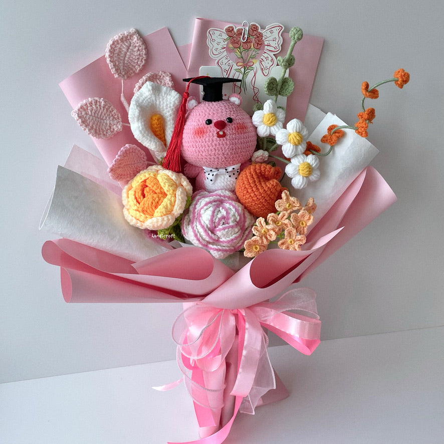 handicroft handmade crochet big head chonky loopy character flower bouquet loopy chonks