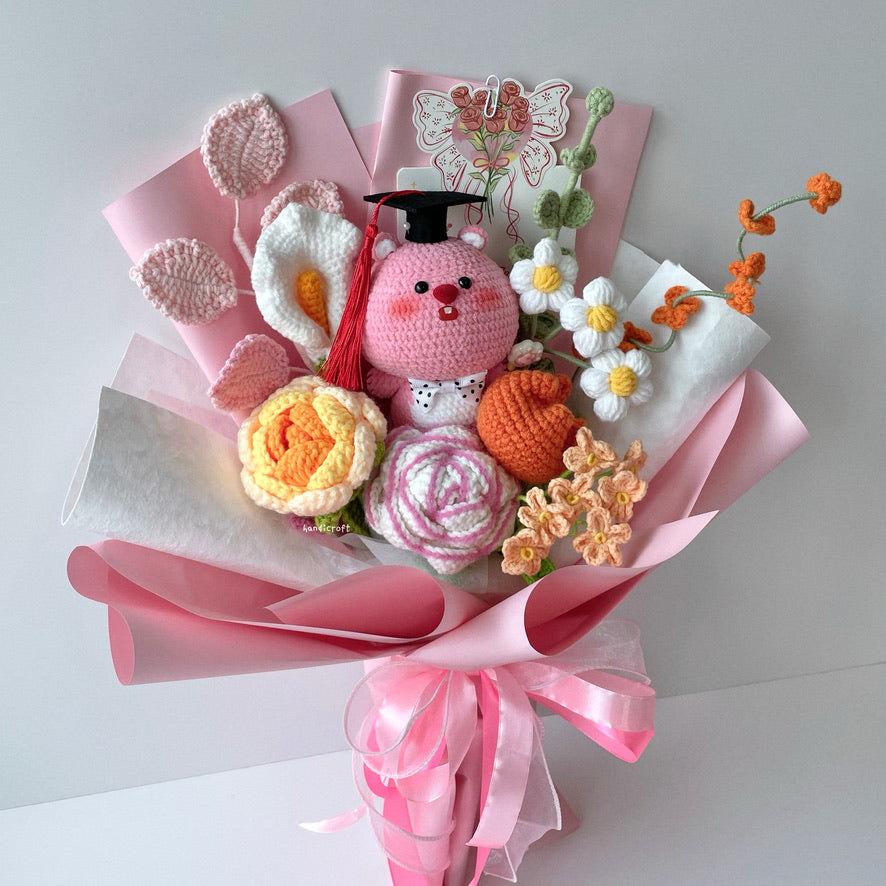 handicroft handmade crochet big head chonky loopy character flower bouquet loopy chonks