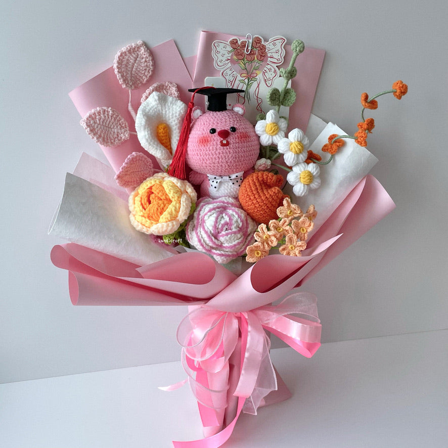 handicroft handmade crochet big head chonky loopy character flower bouquet loopy chonks