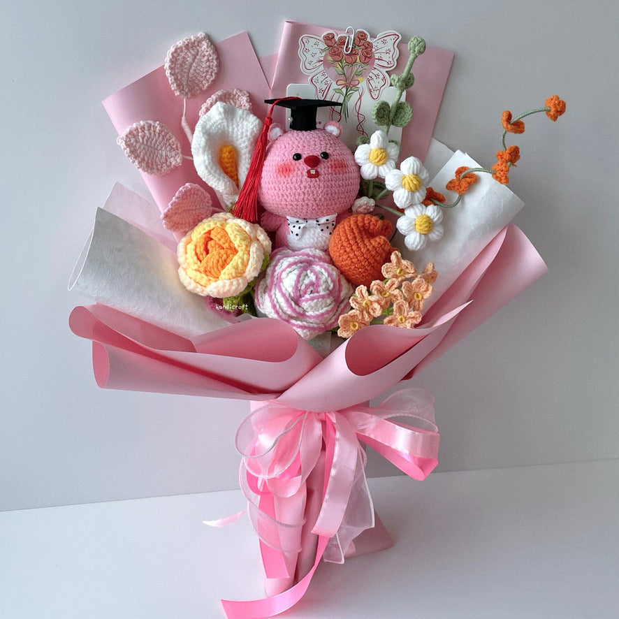 handicroft handmade crochet big head chonky loopy character flower bouquet loopy chonks