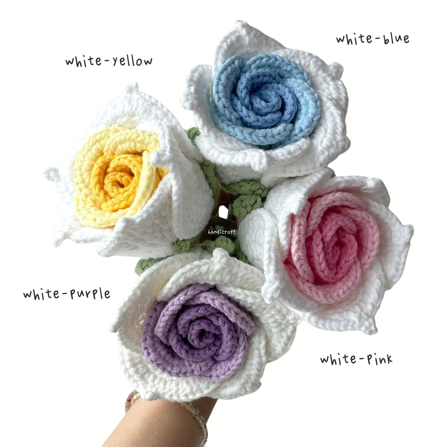 handicroft handmade crochet big thai rose flower bouquet dear bloom 4 colours