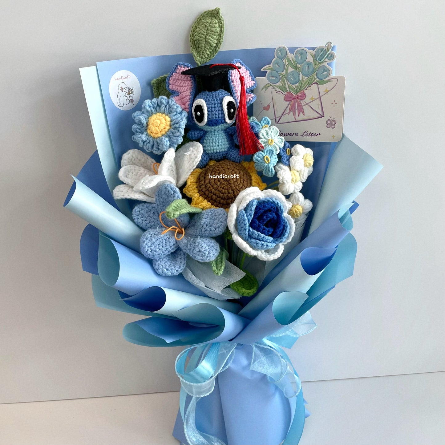 handicroft handmade crochet blue stitch flower bouquet tides of aloha