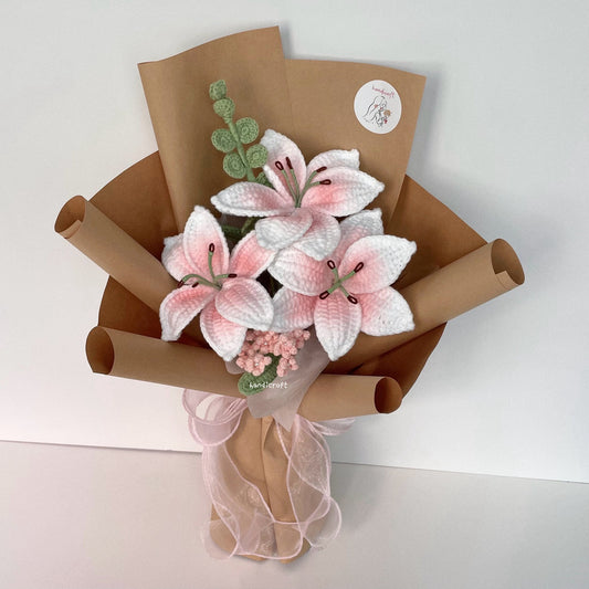handicroft handmade crochet blush pink lily flower bouquet lily love poem