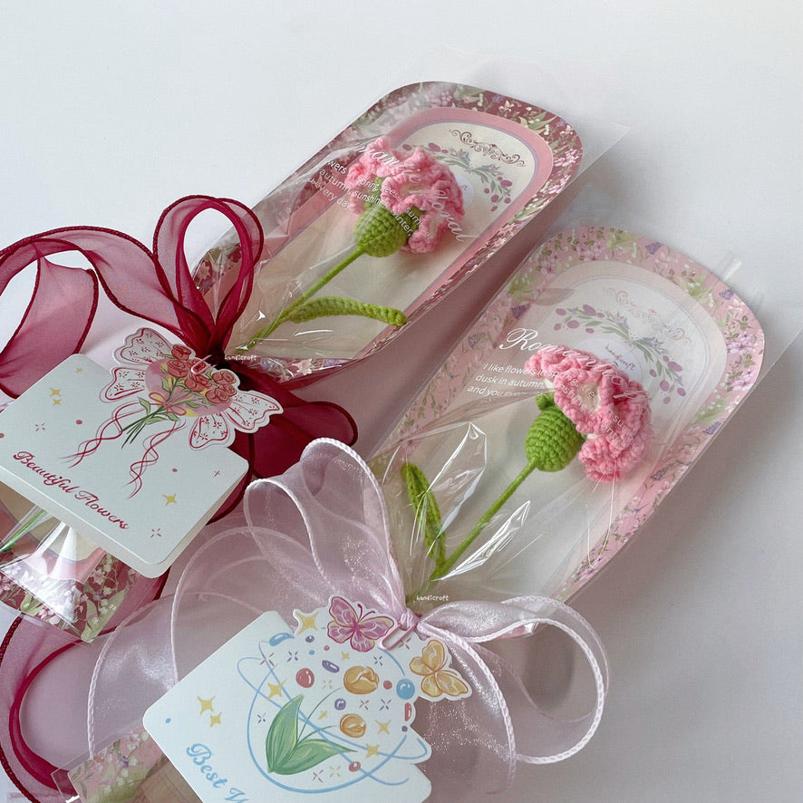 handicroft handmade crochet carnation flower mother's day special carnation sweet love pink red