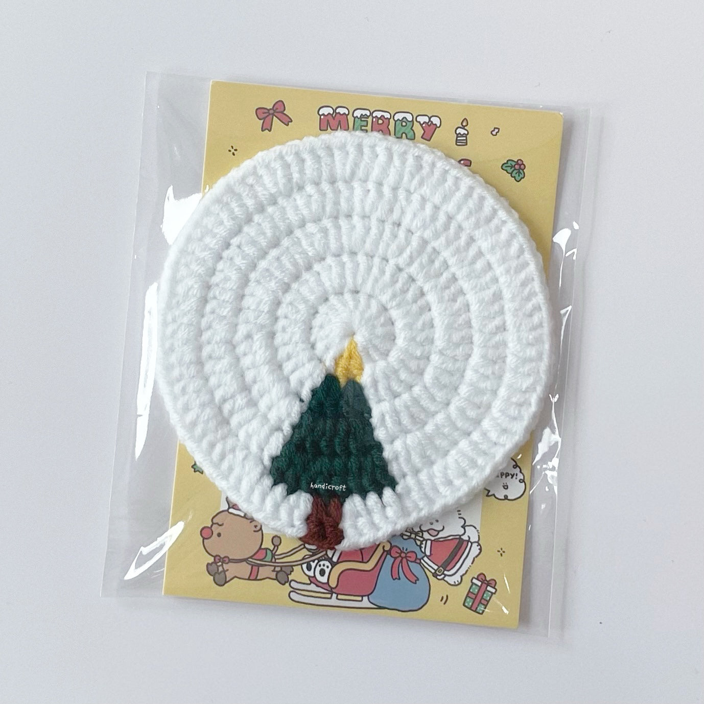 handicroft handmade crochet christmas coasters white and green mini christmas tree
