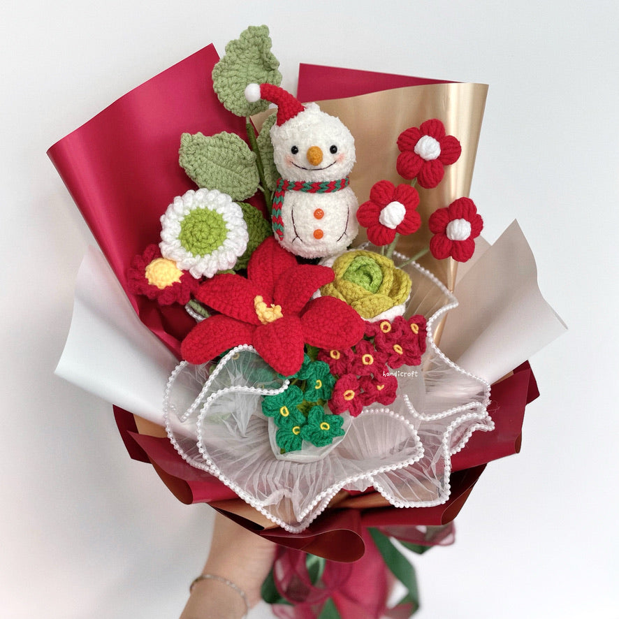 handicroft handmade crochet christmas special flower bouquet snowman's wonder