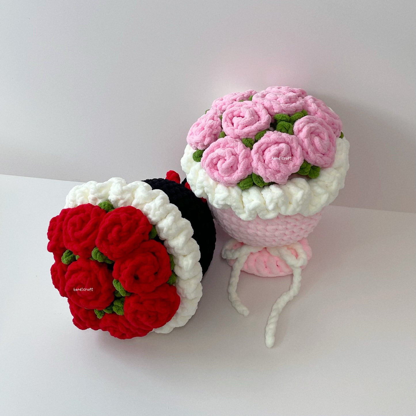 handicroft handmade crochet chunky flower bouquet chunky charm rose pink black