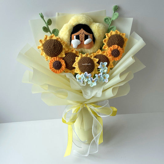 handicroft handmade crochet crybaby sad club series plush sunflower flower bouquet pop mart crybaby's sunshine yellow