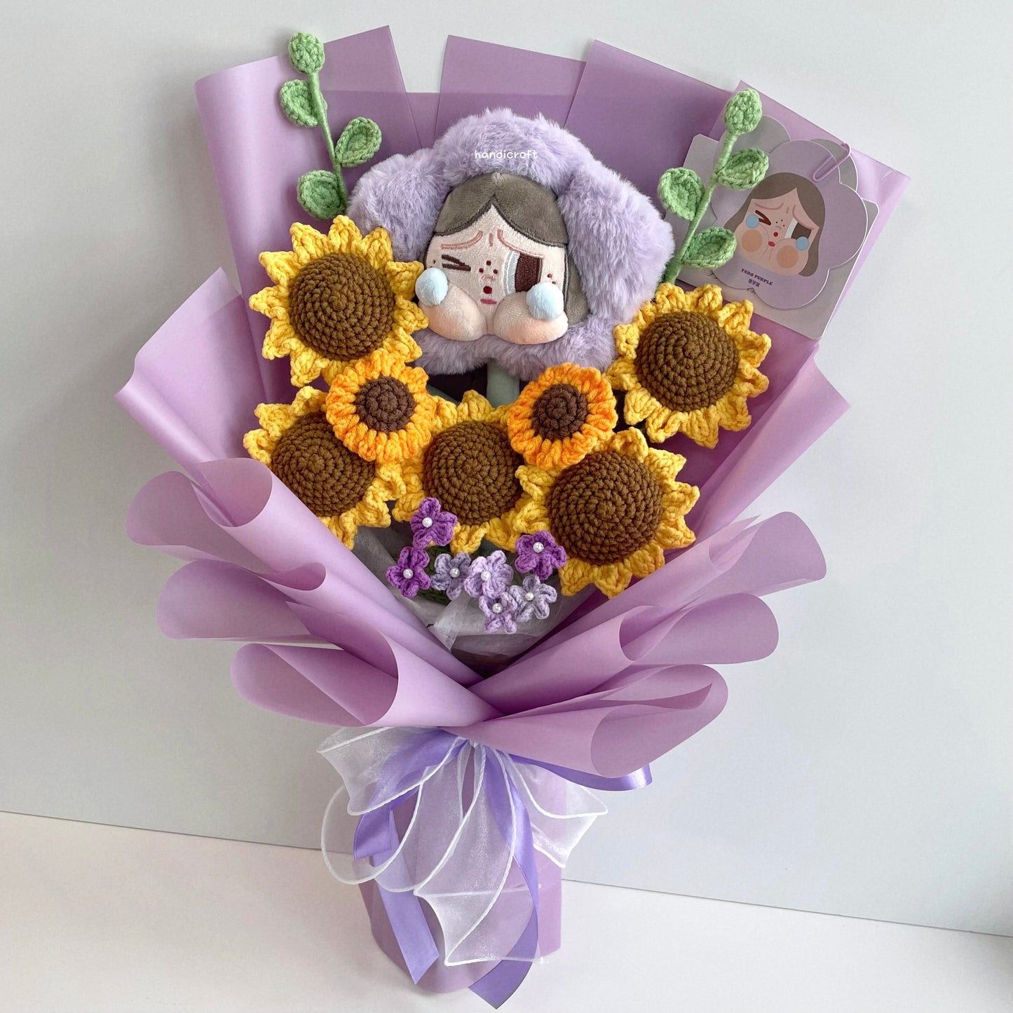 handicroft handmade crochet crybaby sad club series plush sunflower flower bouquet pop mart crybaby's taro purple