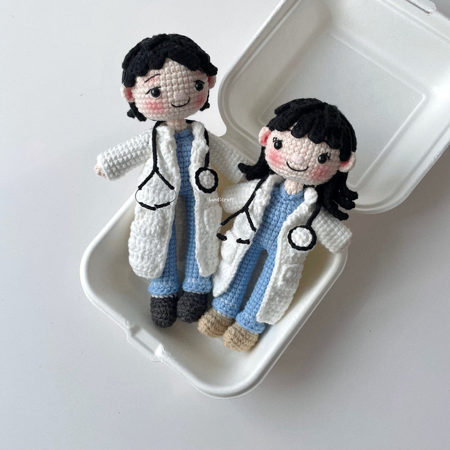 handicroft handmade crochet doctor amigurumi figurine plush male and female