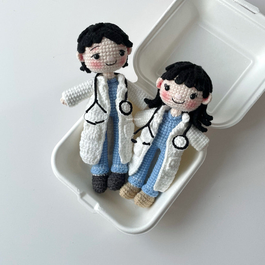 handicroft handmade crochet doctor amigurumi figurine plush male and female