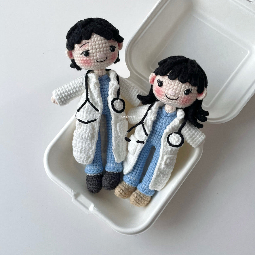 handicroft handmade crochet doctor amigurumi figurine plush male and female
